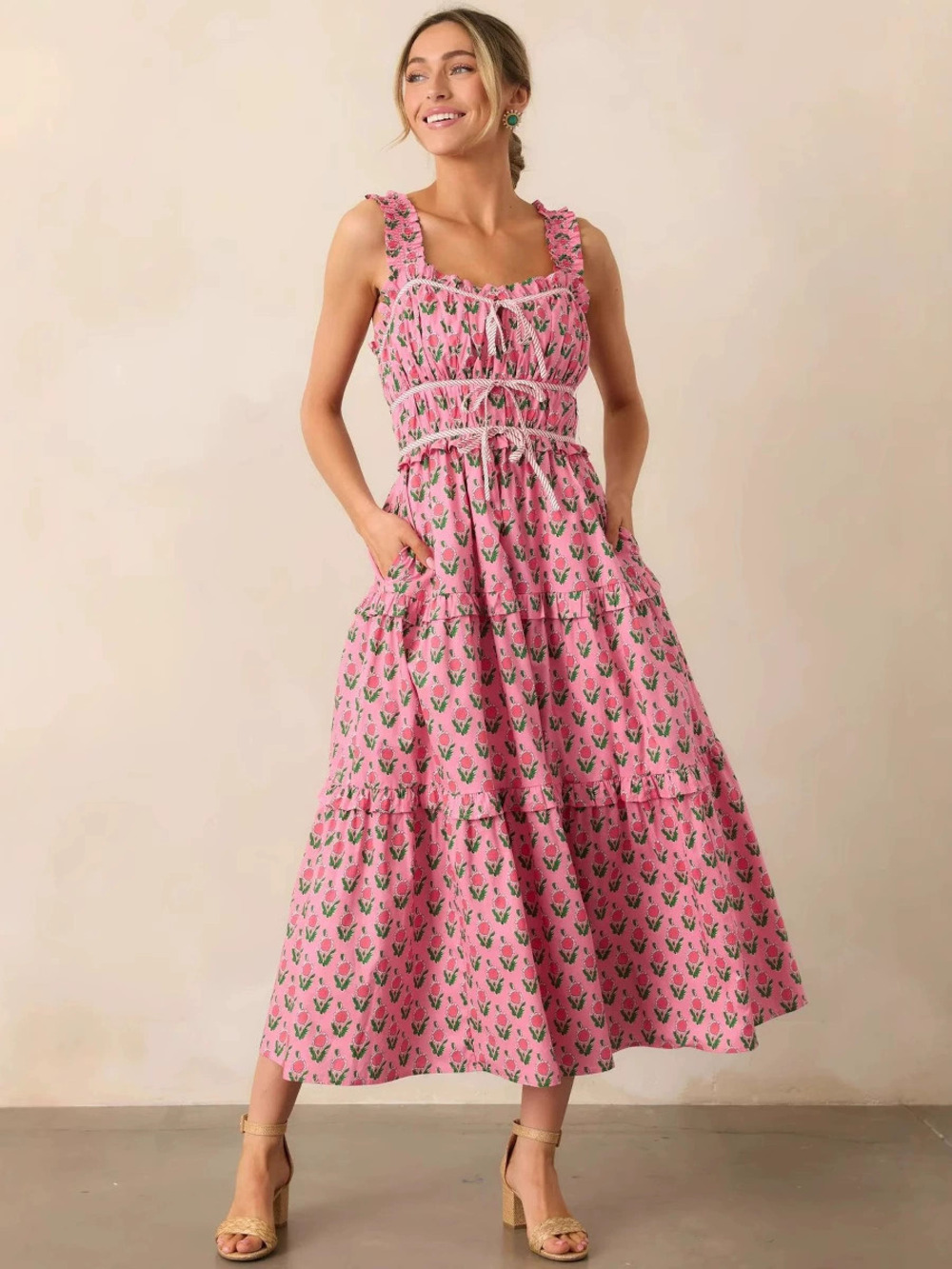 Zara Spring Summer Printed Spaghetti Strap Flared Dress